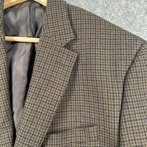 Chaps Blazer Mens 42 Long Brown Wool Houndstooth Sport Coat Jacket Classic